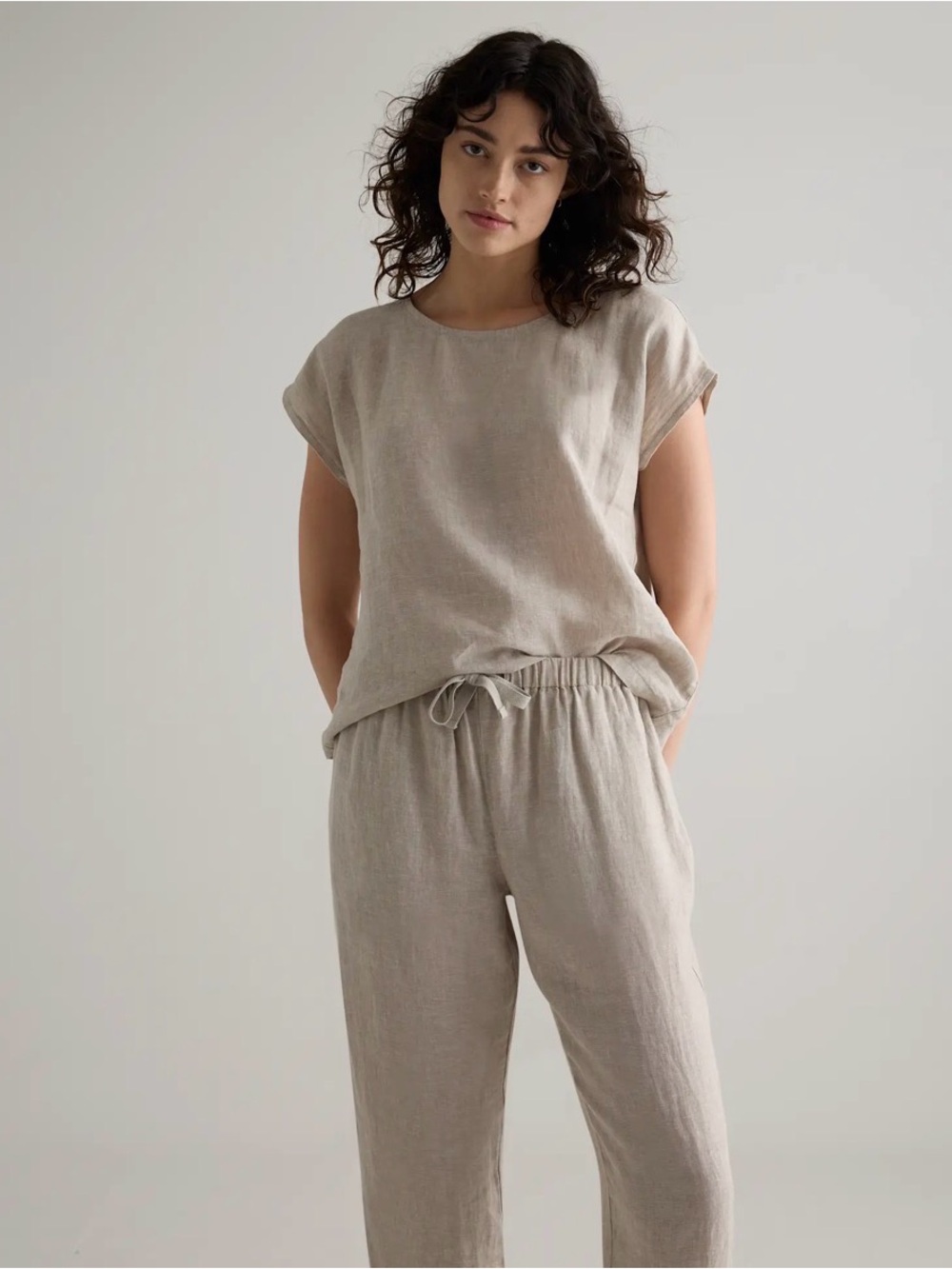 Quince 100% European Linen Pajama Top Flax Neutral Lounge Minimalist Sleepwear